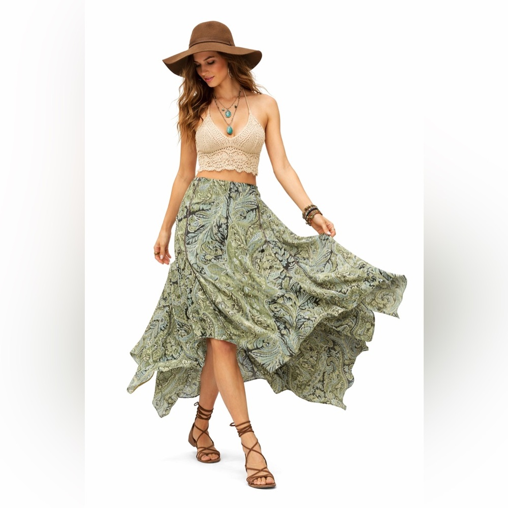 Emma James Chiffon Assymetric Hem Paisley Print Midi Skirt - Women’s Size Large